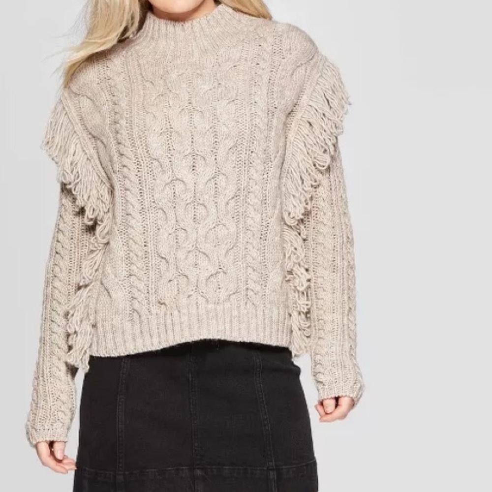 Oat Fringe Knit Sweater Sz L